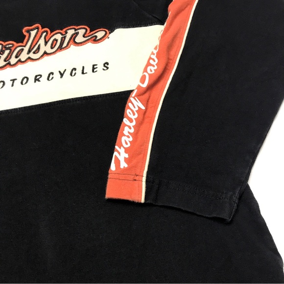 Harley Davidson Long Sleeve Shirt 2W Plus Women’s Jersey Stripe Black Orange - Picture 9 of 16